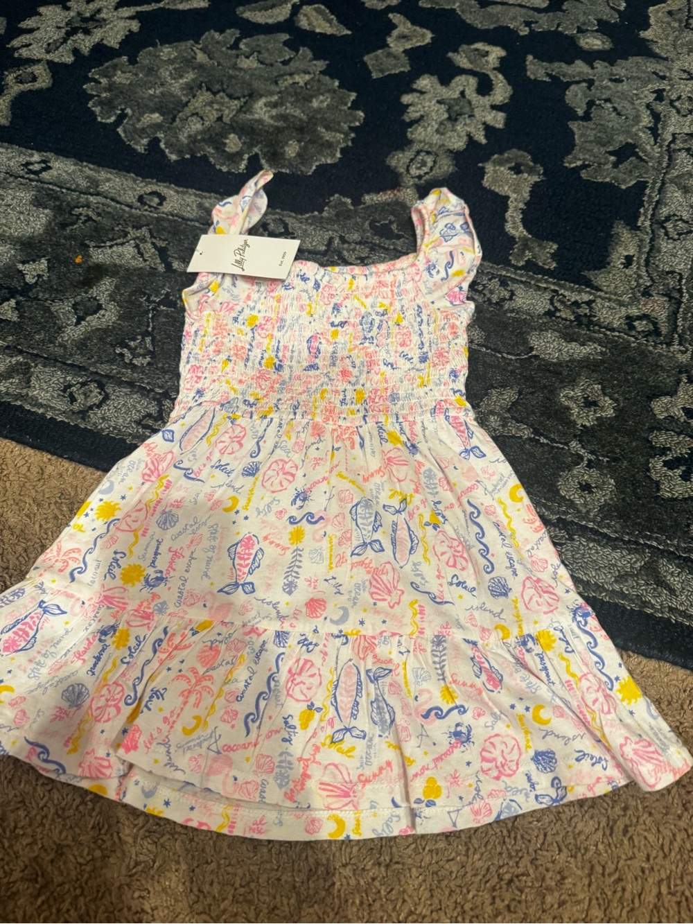 Lilly Pulitzer Girls White Sundress with Pink, Blue & Yellow Print